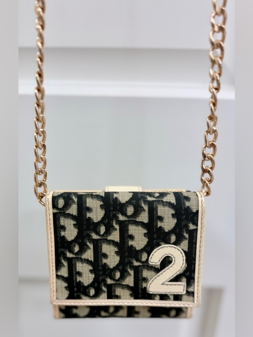 DIOR Vintage Y2K Iconic Navy Trotter Oblique No. 2 Compact Wallet W/ Crossbody
